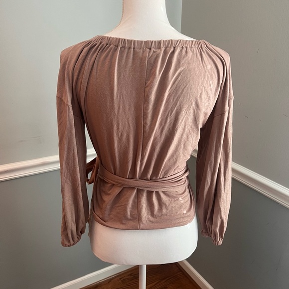 NEW Express x Negin Mirsalehi Blush Pink Sparkle Tie Front Wrap Top - Picture 4 of 6